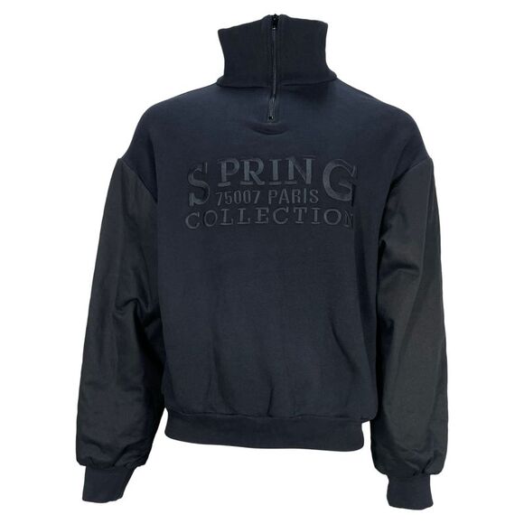 Balenciaga Spring Collection Embroidered Half-Zipped Sweatshirt in Black Cotton